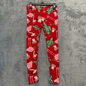 Two Left Feet Girl's Medium 6-8 Holiday Leggings Kids Flamingo Cactus Christmas